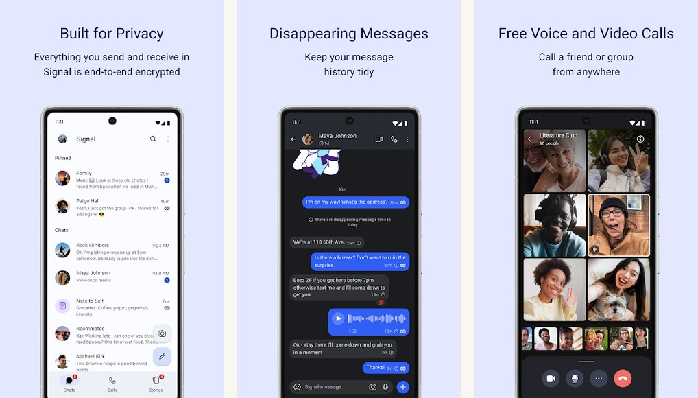 Signal app screenshots on Android