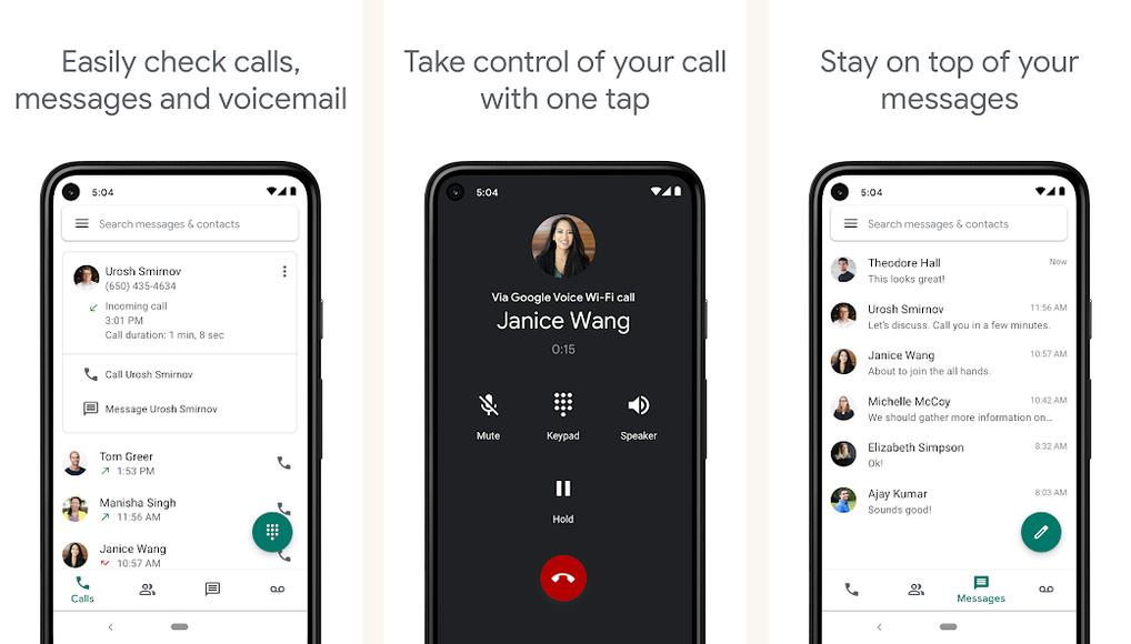 Google Voice app screenshots on Android