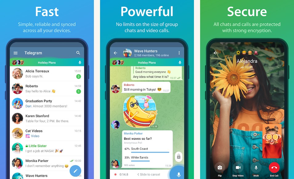 Telegram app screenshots on Android