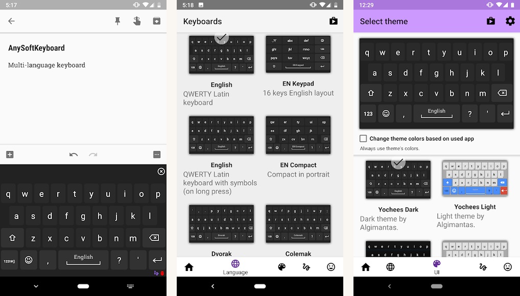 AnySoftKeyboard app screenshots on Android