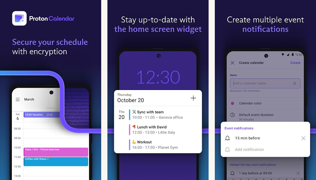 Proton Calendar app screenshots on Android