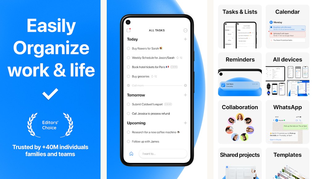 Any.do Calendar app screenshots on Android
