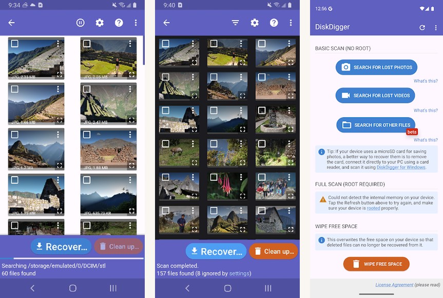 DiskDigger Photo Recovery screenshots screenshots on Android