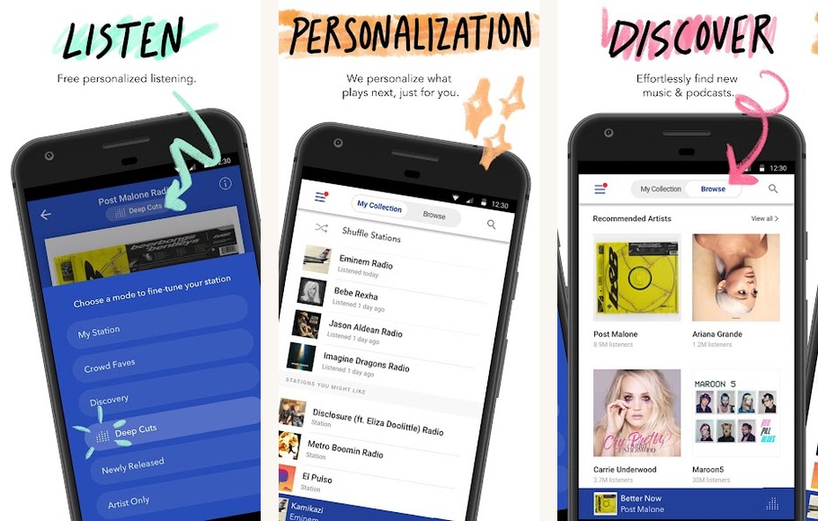 Pandora screenshots on Android