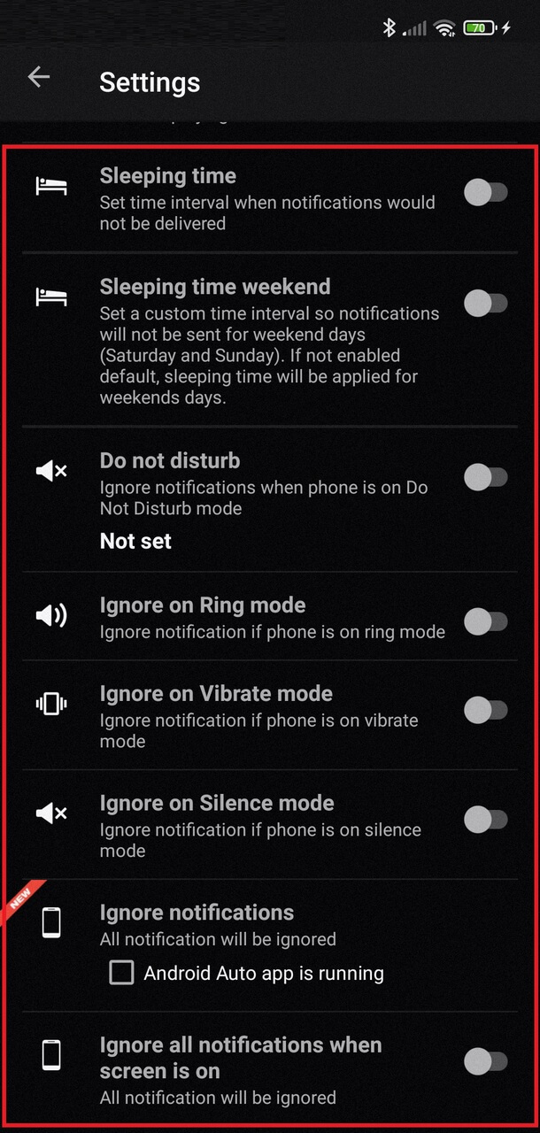 Pause notifications via Modes screenshot