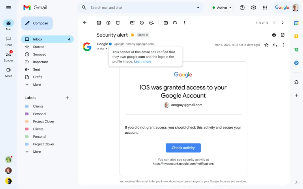 Phishing protection in Messages and Gmail screenshot