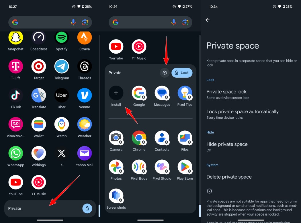 Pixel Private Space (Android 16) screenshot