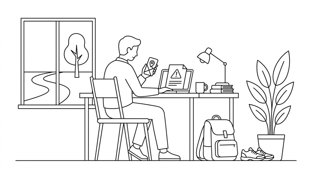 Black-and-white line illustration: a minimal Notion-style scene representing why gps spoofing breaks pokemon go’s tos (and what you can do instead).