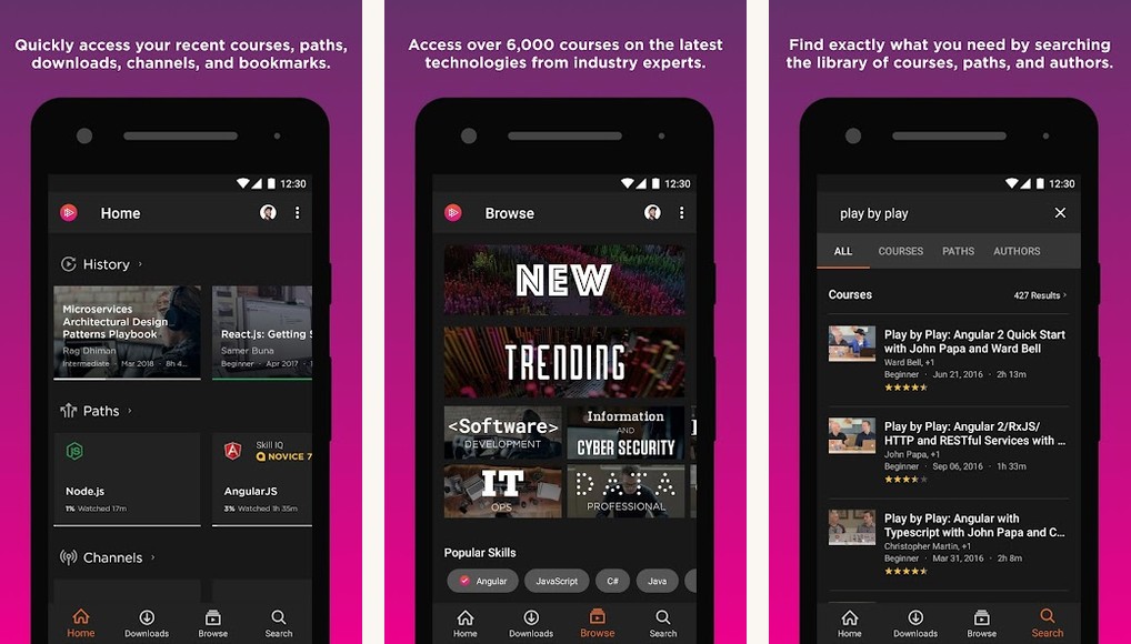 Pluralsight screenshots on Android