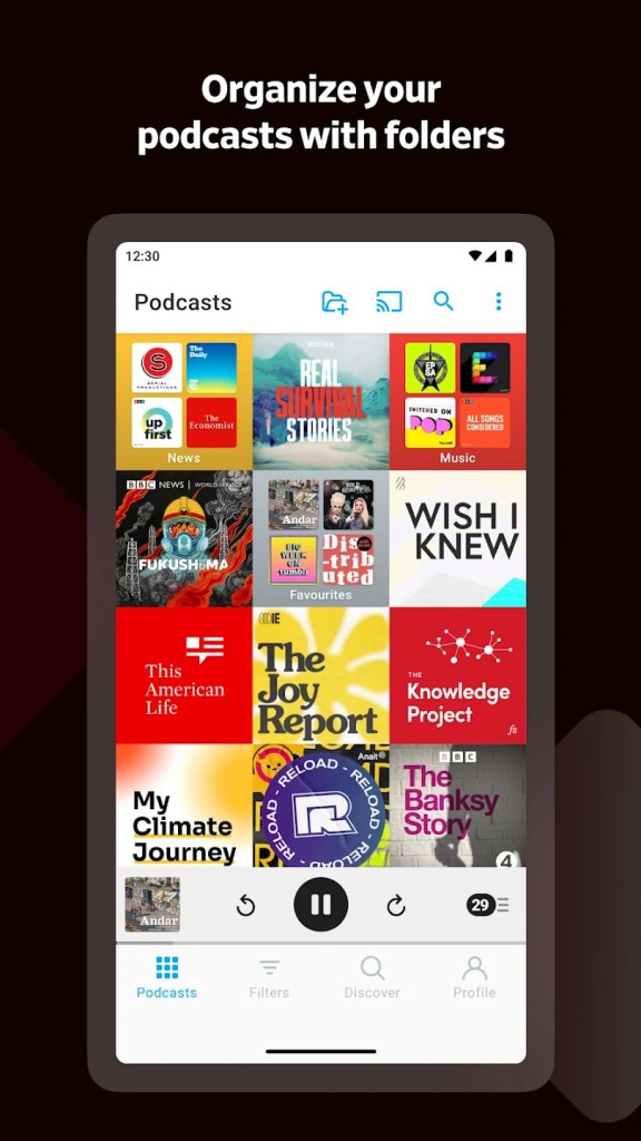 Pocket Casts or Spotify (lectures, audiobooks, focus music) screenshot