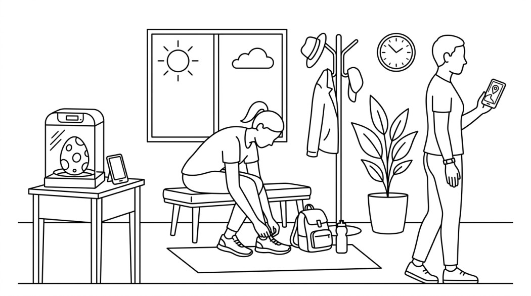 Black-and-white line illustration: a minimal Notion-style scene representing pokemon go egg hatching: how it actually works and the legitimate ways to speed up.