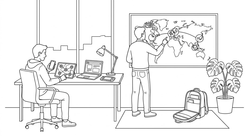 Black and white line illustration of a Pokemon GO trainer choosing the legitimate path to catching rare Pokemon instead of a sniping tool.
