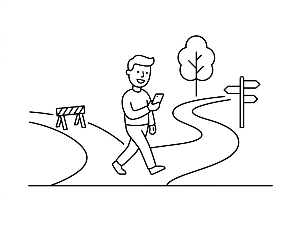 Black and white line illustration representing why the legitimate path is the better one.