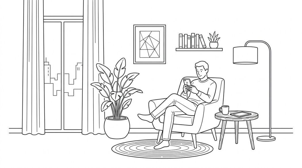 Black-and-white line illustration: a minimal Notion-style scene representing 7 best porn apps for android/ios [nsfw].