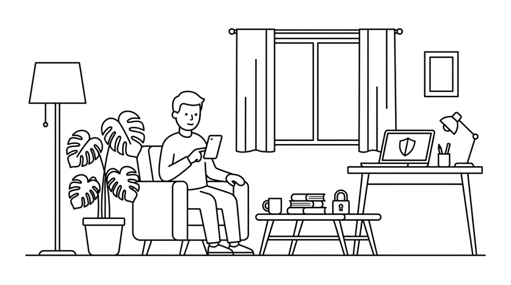 Black-and-white line illustration: a minimal Notion-style scene representing private photo vault review: still worth installing?.