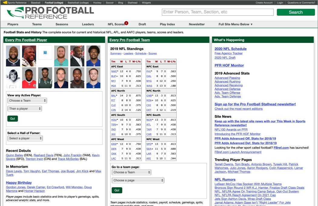 Pro Football Reference (web app) screenshot