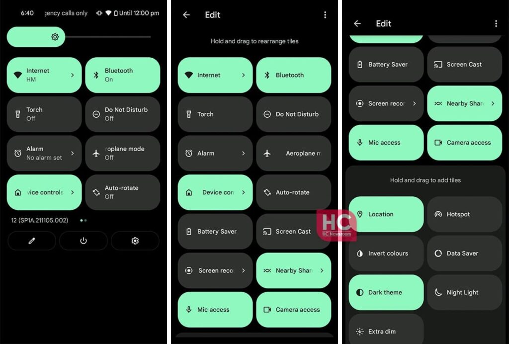 Quick Settings tile customization screenshot