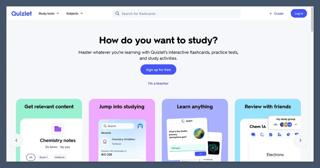 Quizlet (flashcards with AI study modes) screenshot