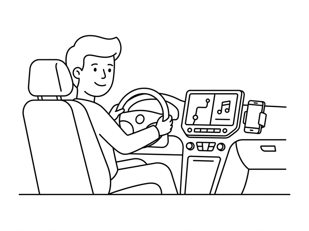 Black and white line illustration representing who android auto is for.