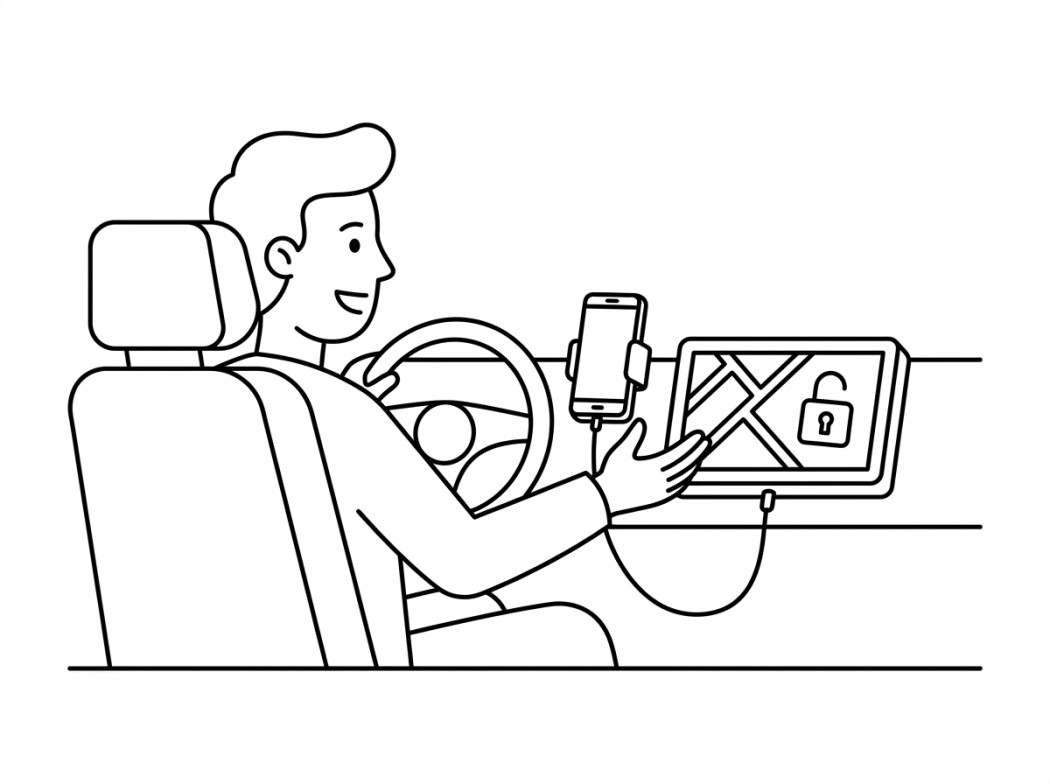 Black and white line illustration representing free, with no carmaker subscription.