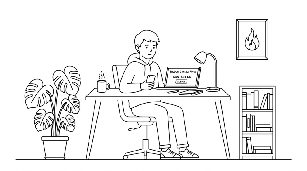 Black-and-white line illustration: a minimal Notion-style scene representing how to restore a snapchat streak after losing it.