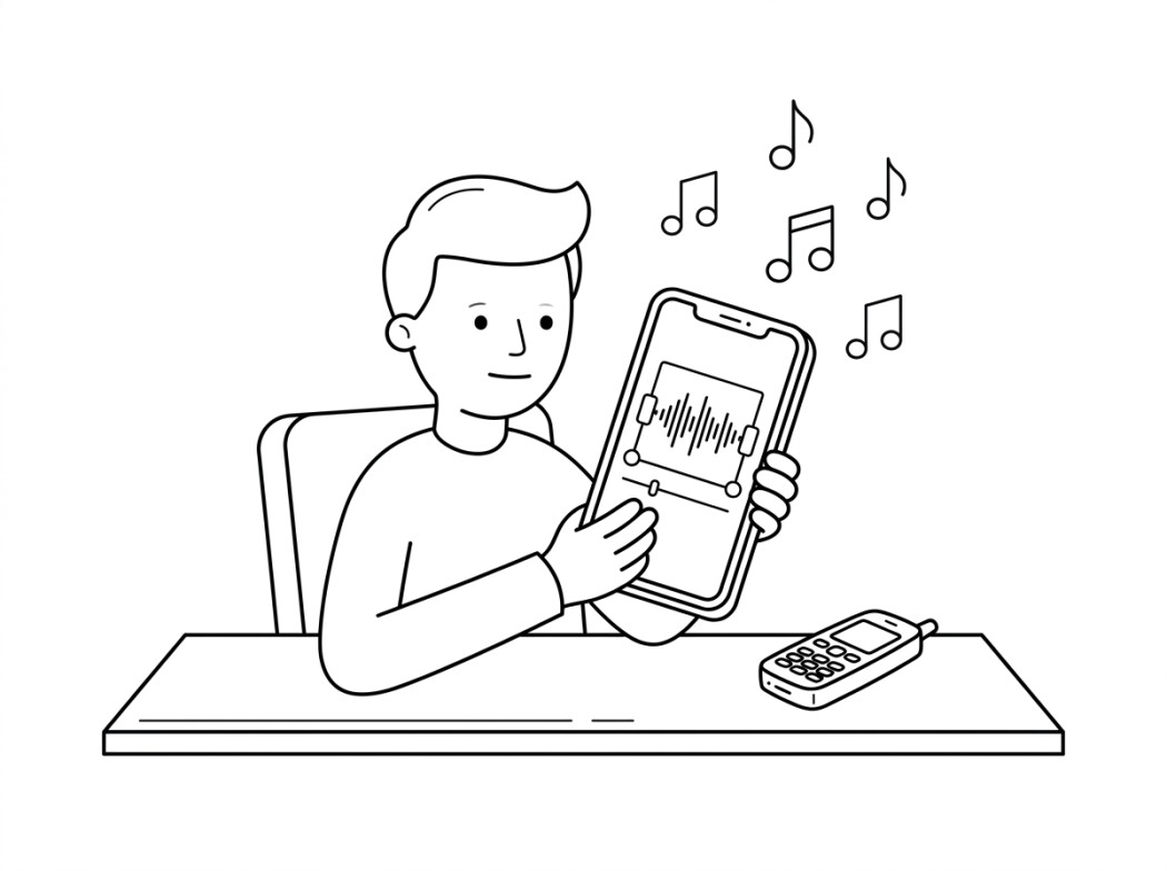 Black and white line illustration representing what changed in ringtone apps.