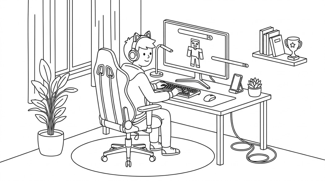 Black-and-white line illustration: a minimal Notion-style scene representing 700+ roblox username ideas (cool, funny, cute, unique).