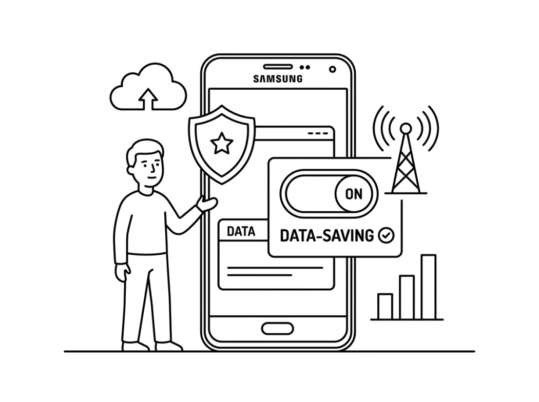 Black-and-white illustration representing Samsung Galaxy Data Saver (built-in).