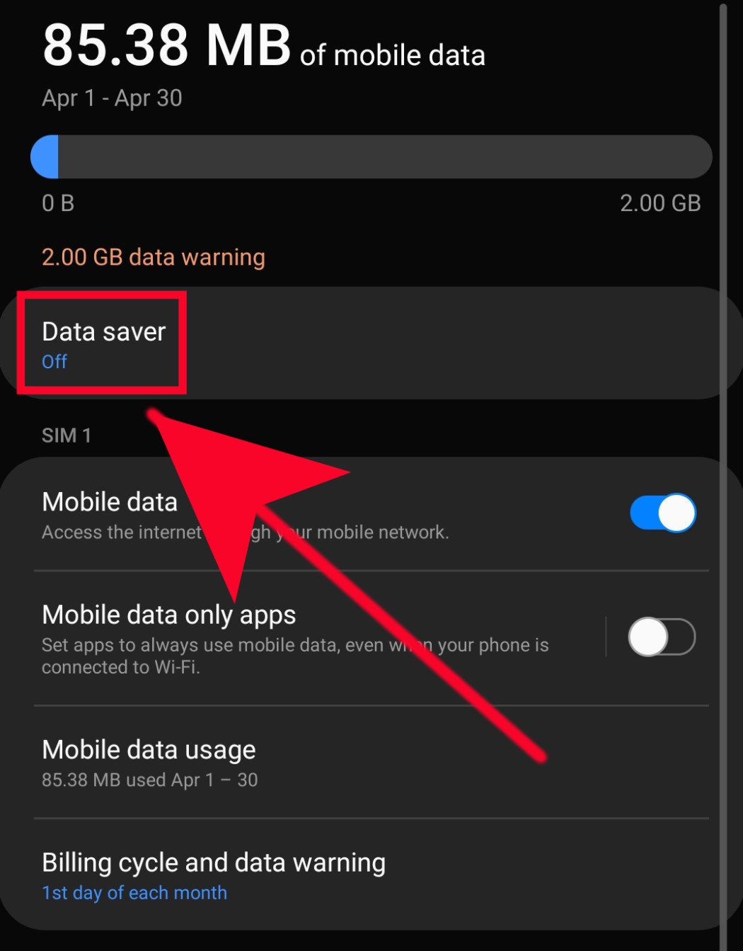 Samsung Galaxy Data Saver (built-in) screenshot