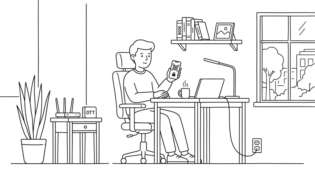 Black-and-white line illustration: a minimal Notion-style scene representing 5 ways to view saved wi-fi passwords on android.