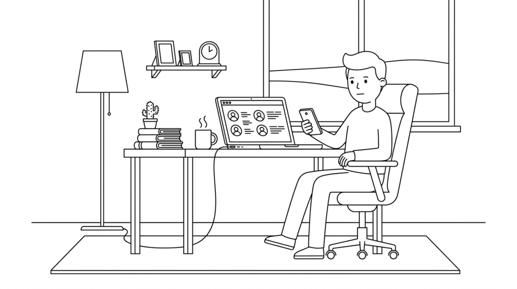 Black-and-white line illustration: a minimal Notion-style scene representing how to see who unfollowed you on instagram: the honest picture.
