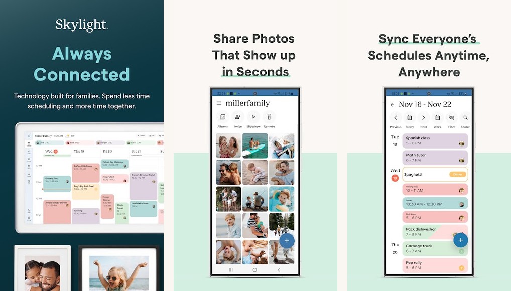 Skylight Frame companion app screenshots on Android