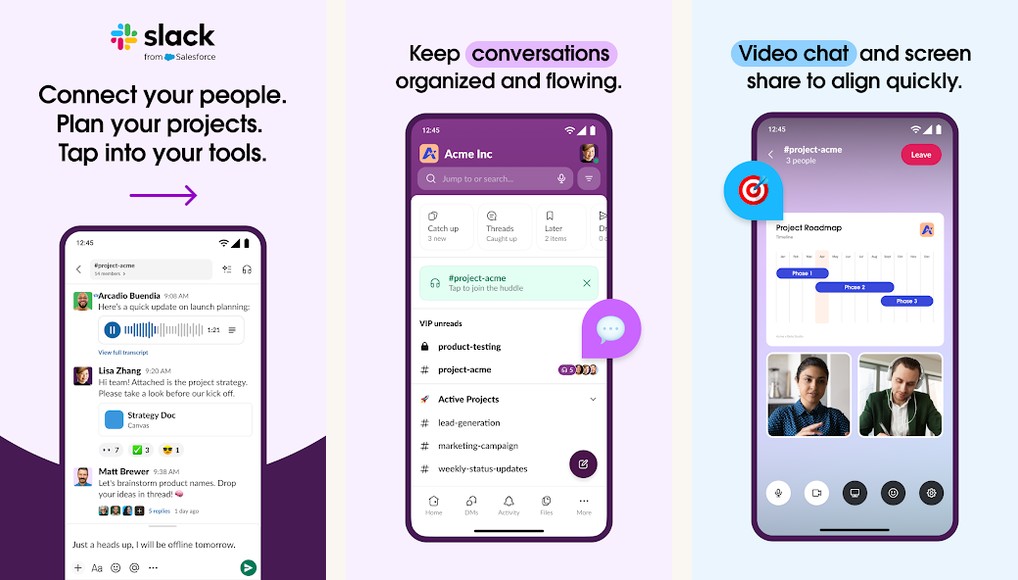 Slack or Microsoft Teams screenshots on Android