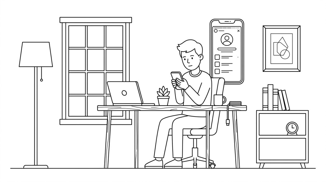 Black-and-white line illustration: a minimal Notion-style scene representing snapchat story privacy: what the platform actually tells the owner.