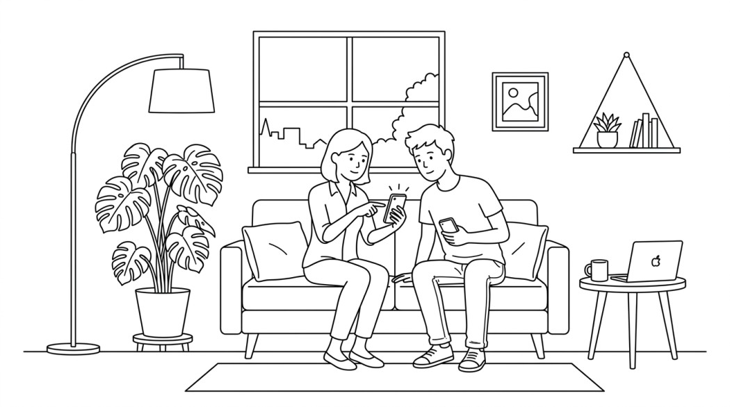 Black-and-white line illustration of a phone showing Snapchat privacy and map features.