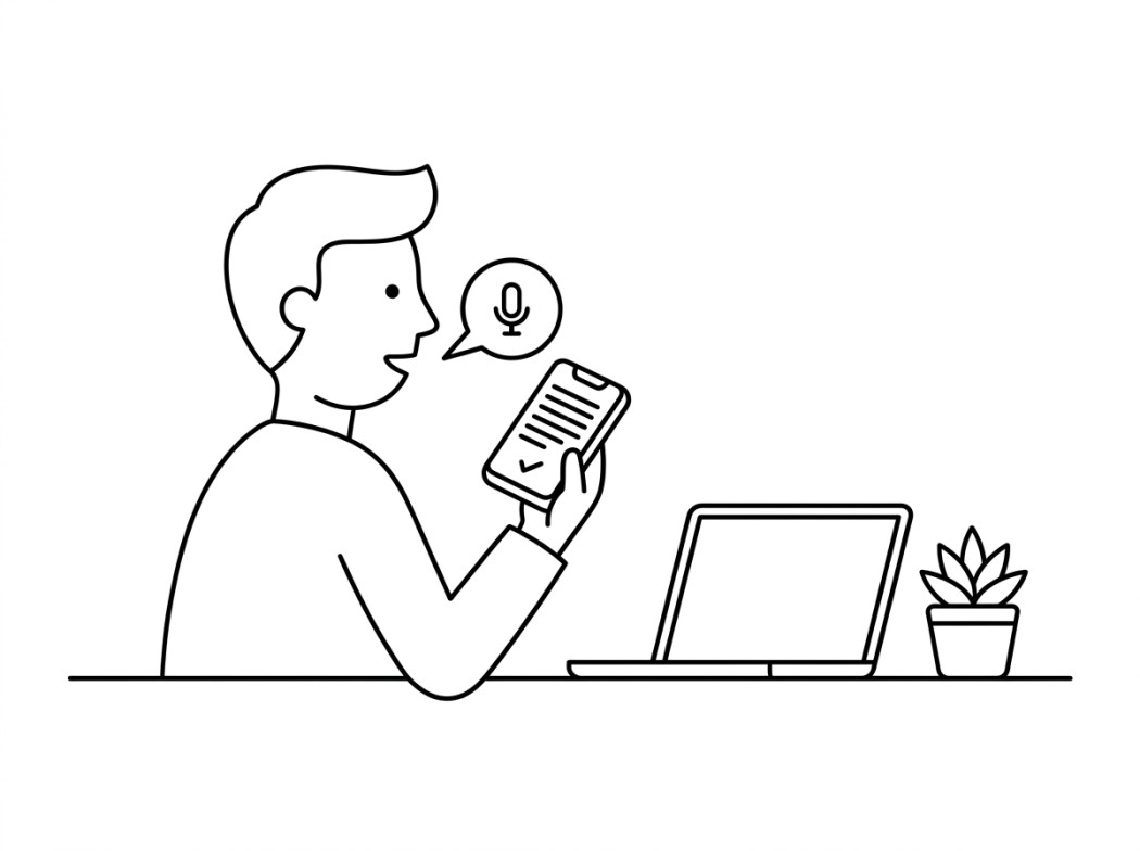 Black and white line illustration representing why the right speech-to-text app matters.