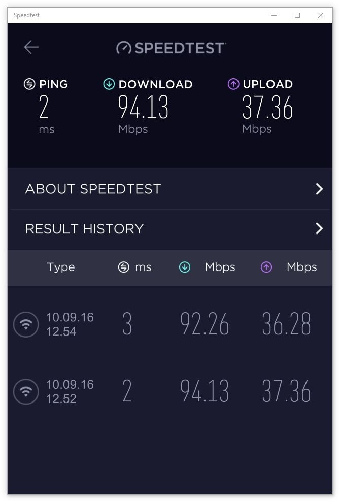 Speedtest by Ookla (bandwidth, not signal) screenshot