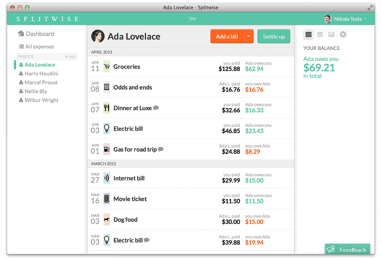 Splitwise (group bills and shared expenses) screenshot