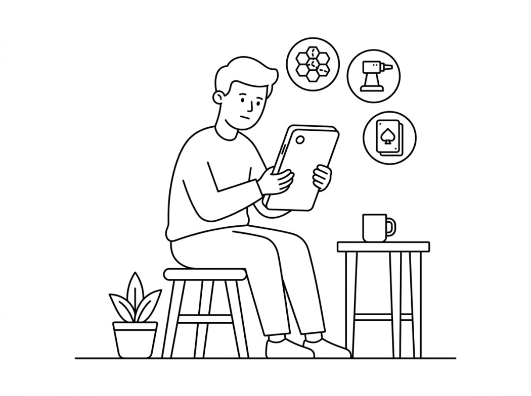 Black and white line illustration representing how to choose a strategy game for your phone.