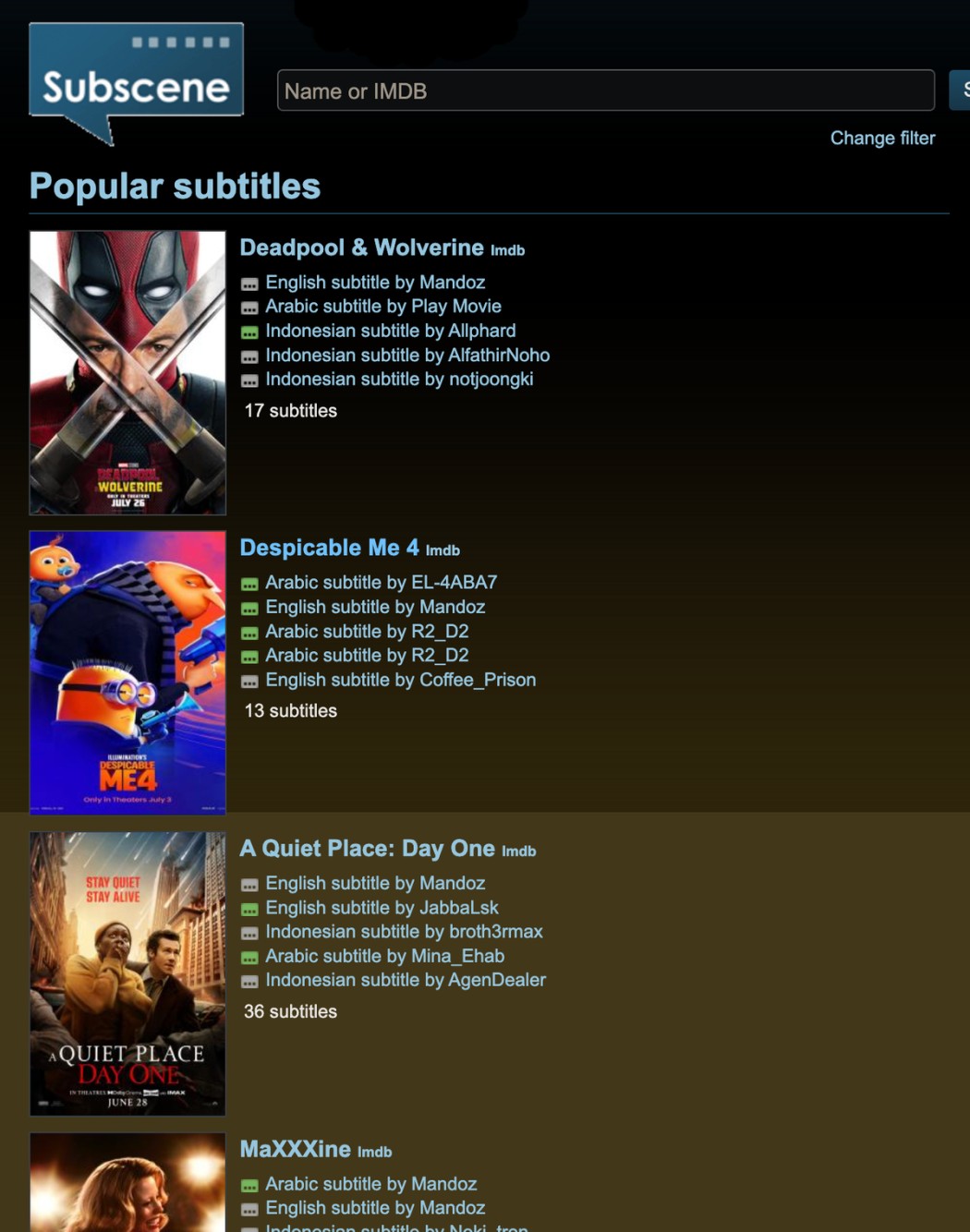 Subscene screenshot