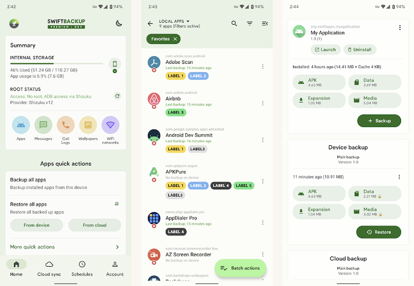 Swift Backup screenshots on Android
