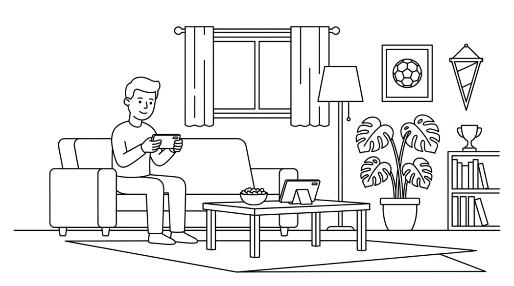 Black-and-white line illustration: a minimal Notion-style scene representing how to get the most from your android phone during fifa world cup.