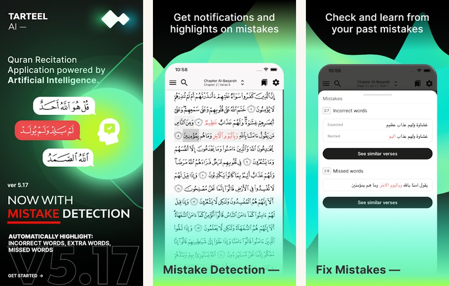 Tarteel screenshots on Android