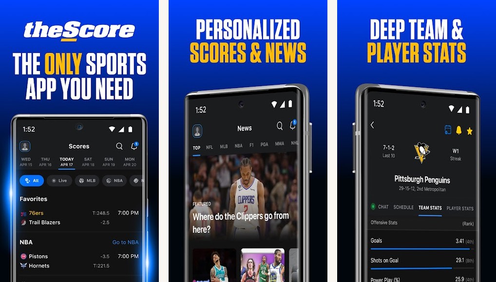 theScore screenshots on Android
