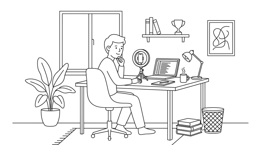 Black-and-white line illustration: a minimal Notion-style scene representing 1000+ tiktok username ideas (aesthetic, cool, niche, and how to actually pick one).