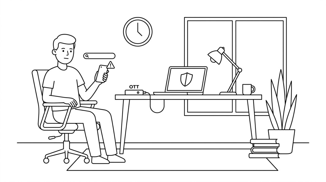 Black-and-white line illustration: a minimal Notion-style scene representing torrent search engines on android: the security risk and what works instead.