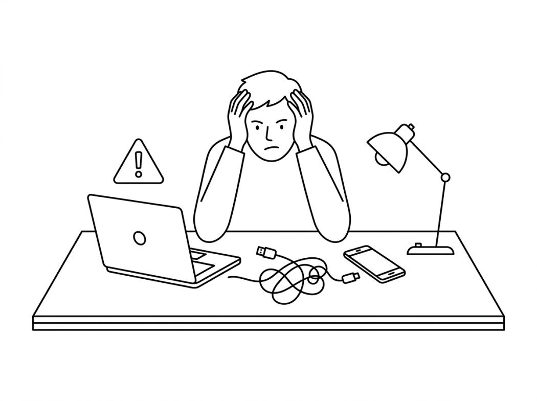 Black and white line illustration representing why this used to be such a pain.