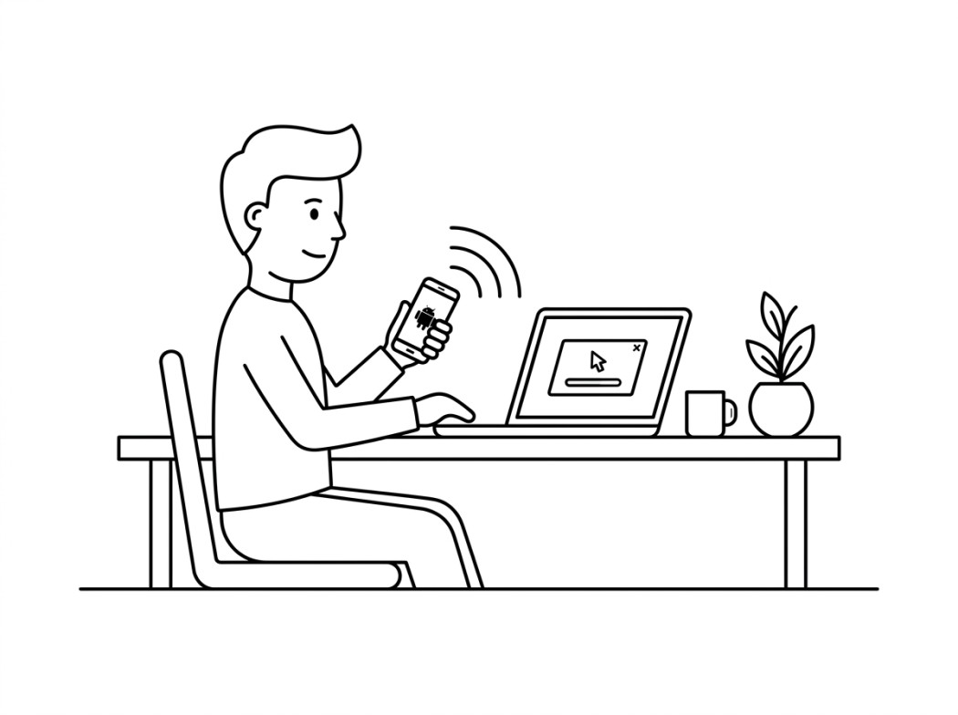 Black and white line illustration representing receiving a quick share from your android phone.