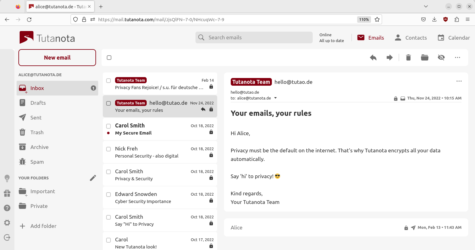 Tuta (formerly Tutanota) screenshot