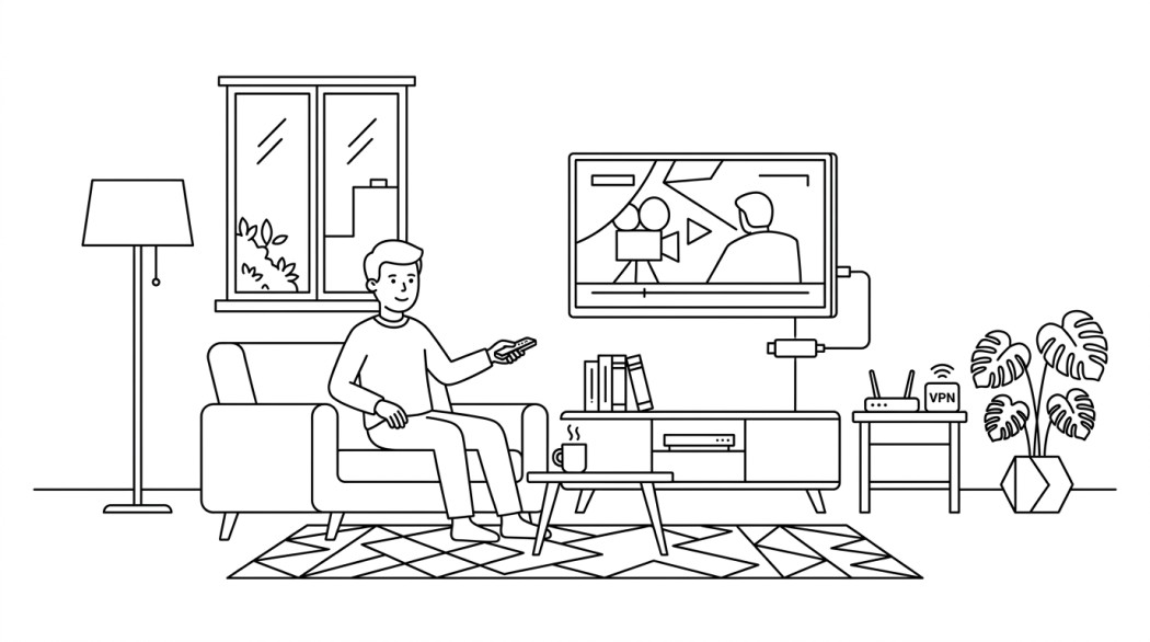 Black-and-white line illustration: a minimal Notion-style scene representing best vpn for fire tv in 2026: top picks for streaming without buffering.
